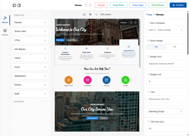 Image of the visual editor - The Digital Town Square