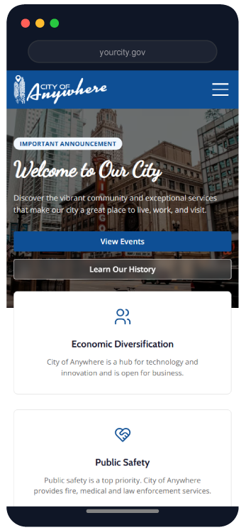 City of Anywhere Home Page Demo Mobile