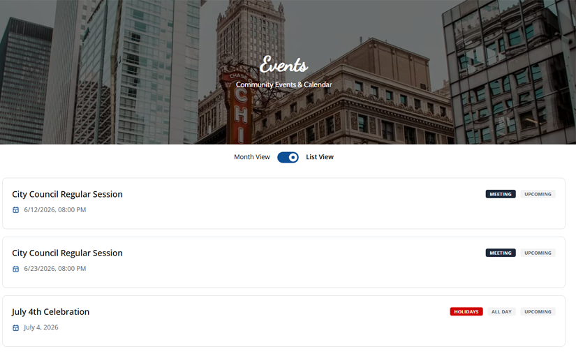 Local City Events Resident View - Mobile