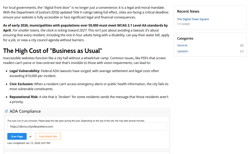 News and Announcements Resident View - News Feed