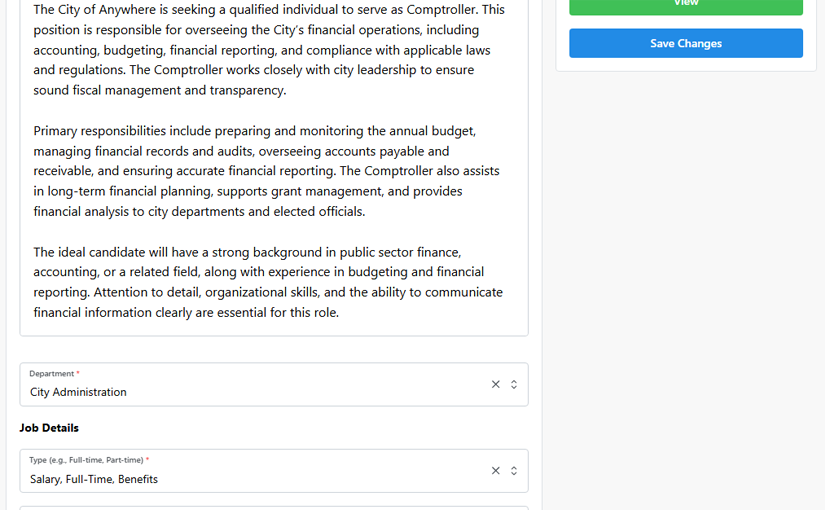 Job Posting and Career Center Staff View - Create Job Listing